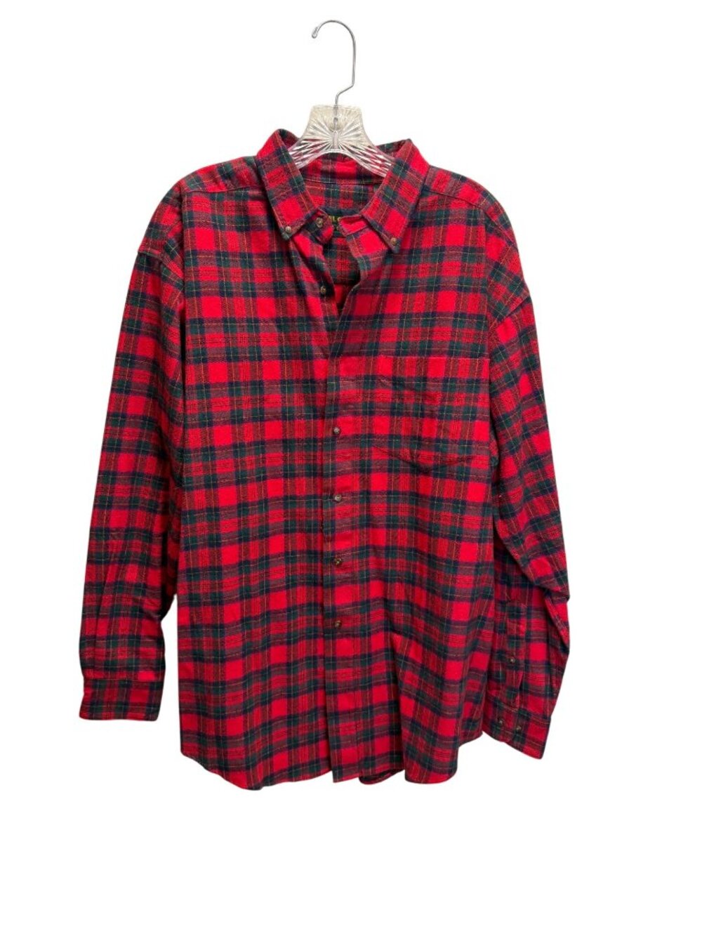 Hazel Creek Red & Green Plaid Flannel Button-Down Shirt Long Sleeve Size L